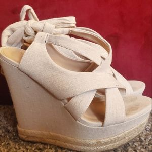 Shoedazzle Beige Wedge Sandals